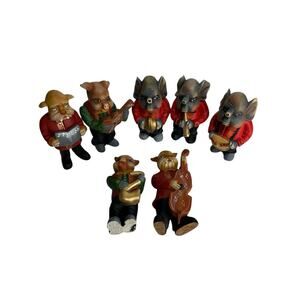Vintage Kitsch Animal Band Musicians Hand Painted Wooden Anthropomorphic Set 7